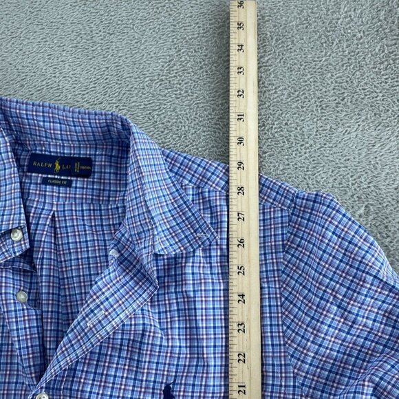 Ralph Lauren Mens L Classic Fit Blue & Purple Plaid Button-Down Shirt 2571 - Picture 5 of 8
